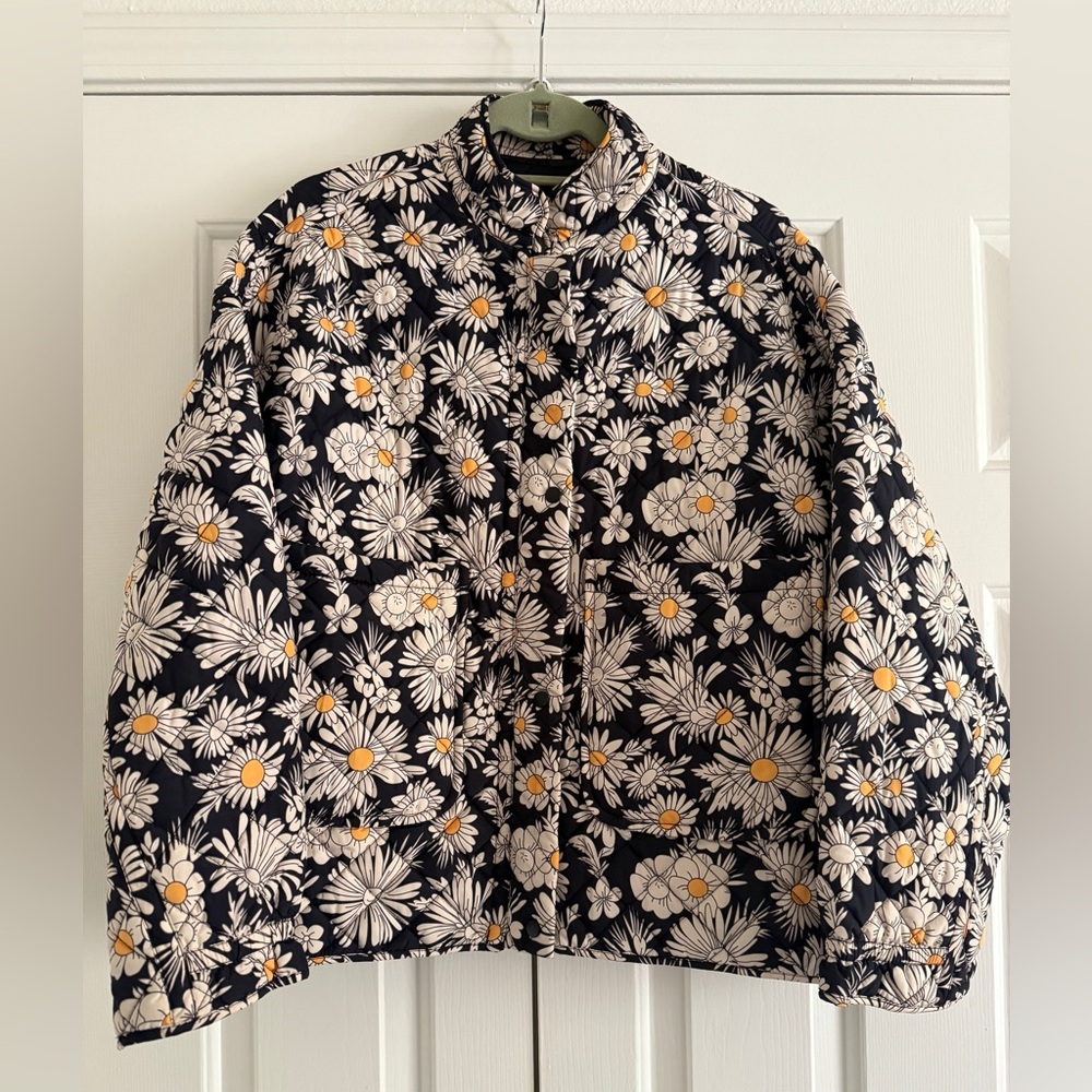 Zara Black and White Floral Puffer Jacket